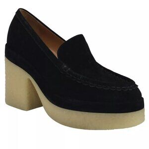MARC FISHER Women's LINA Platform Loafers Black Suede Crepe Sole Chunky Heels 8